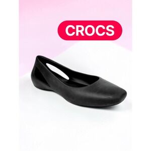 Crocs Iconic Sloane Flat Womens 8 Black Cutout Slip On Comfort Ballet